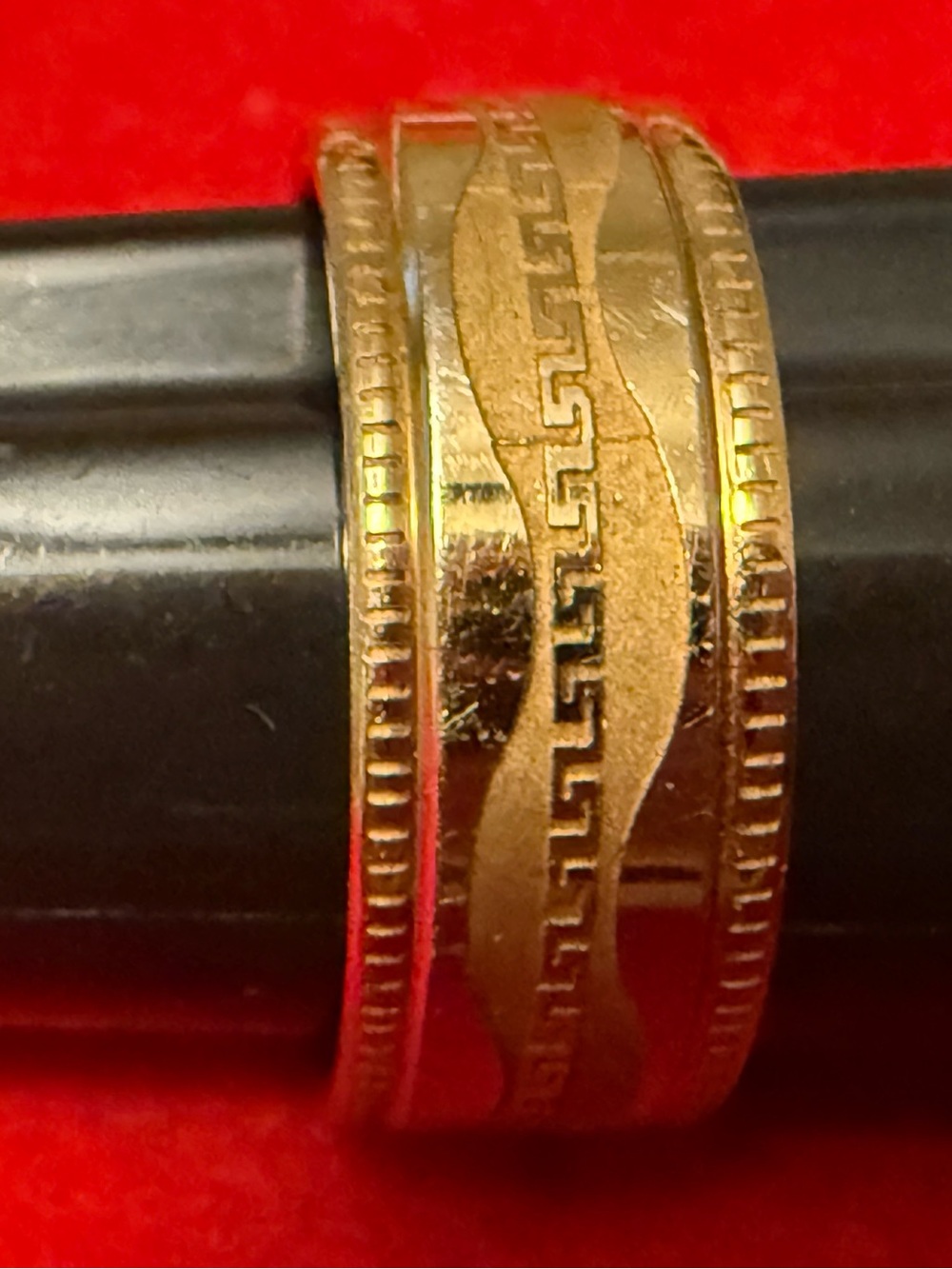 Gold-Tone Stainless Steel Greek  Wave Pattern  Men’s  Band Ring